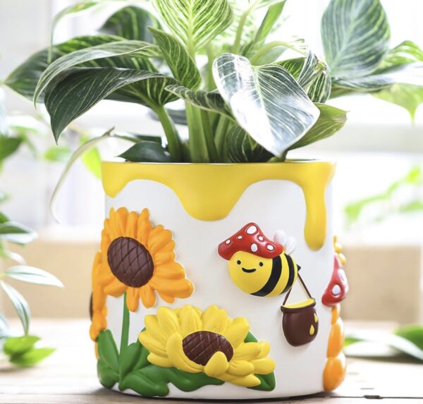 Add a Splash of Color to Your Garden with this Bees and Sunflowers Plant Pot